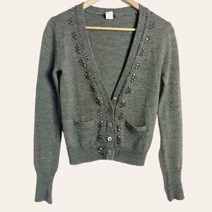 J.Crew Gray Alpaca Merino Wool Blend Embellished Cardigan Sweater Size XS